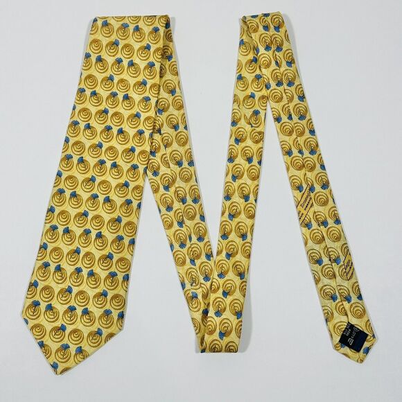 Ermenegildo zegna Silk Tie Necktie Gold With Blue Dandelion Italy - Picture 3 of 7